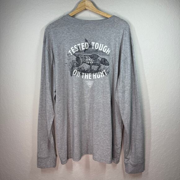 Men's Columbia Long Sleeve Gray Hunting Dog T-Shirt Size XL NEW - Picture 1 of 7